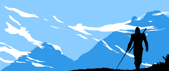 Geralt from The Witcher 3: Wild Hunt in mountains