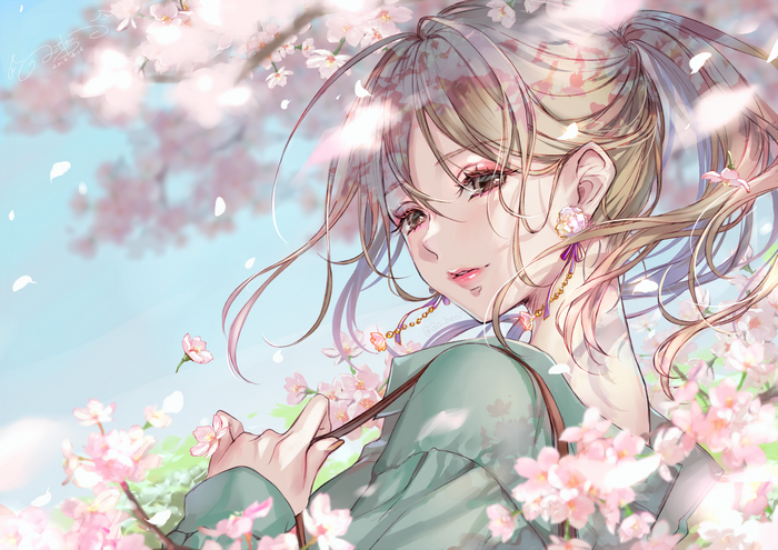 Ao Beni Blonde Girl Among Cherry Blossoms