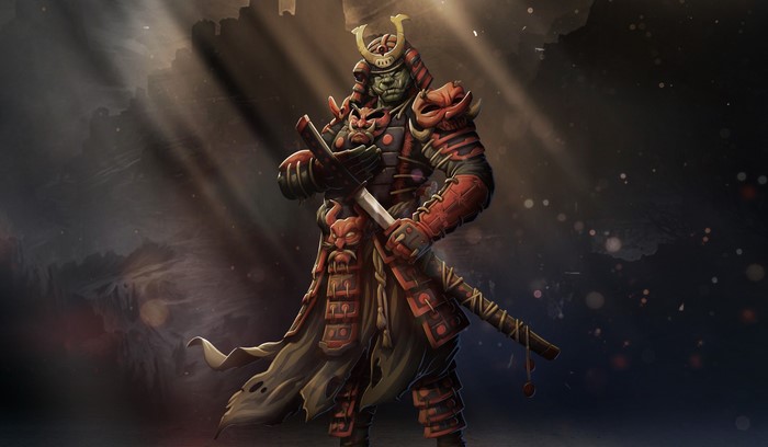 Samurai warrior in ornate armor holding a sword