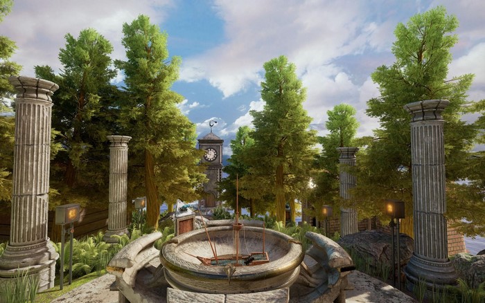 Myst video game screenshot with clock tower