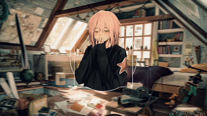 Anime girl in a messy room