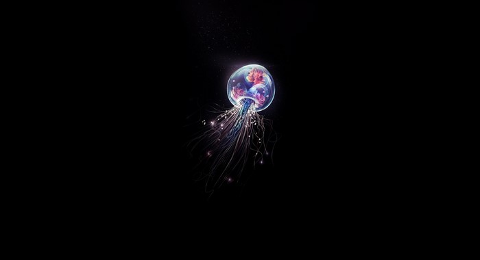 Artwork of a glowing jellyfish on a black background