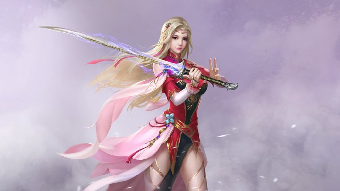 Fantasy girl with blonde hair holding a sword