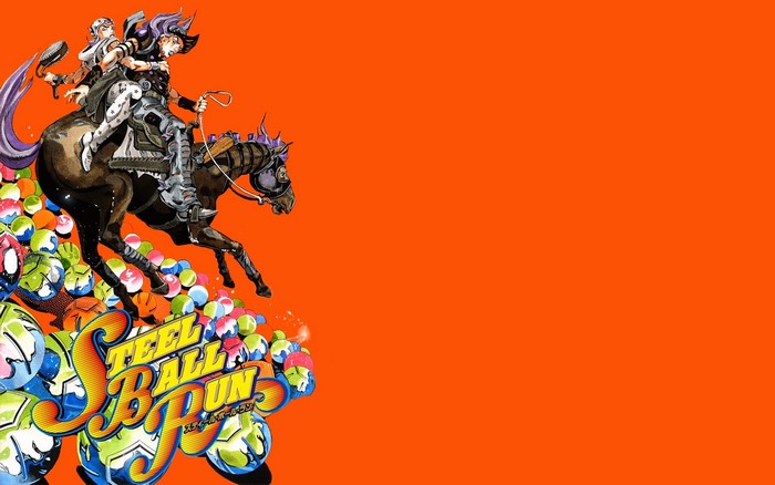 Steel Ball Run characters on a horse