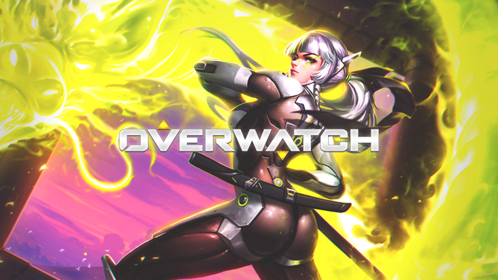 Genji from Overwatch with glowing effects