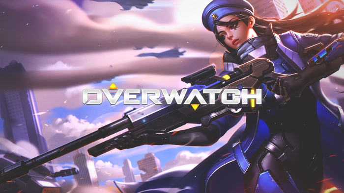Ana from Overwatch with a sniper rifle