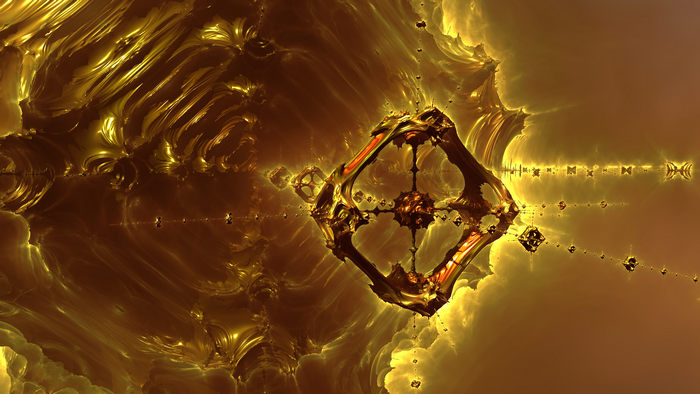Golden fractal structure with glowing clouds