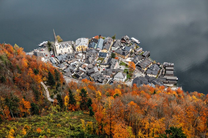 4K Scenic View of Hallstatt Town by the Lake
