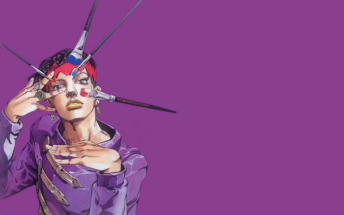 Rohan Kishibe from JoJo's Bizarre Adventure with paintbrushes