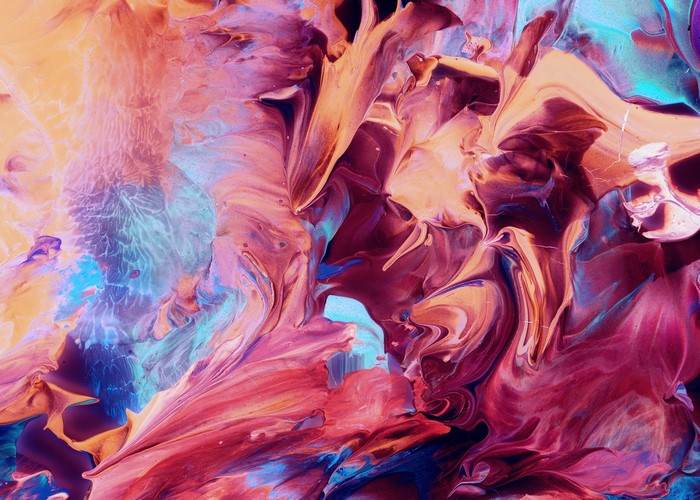 Abstract painting with colorful swirling shapes