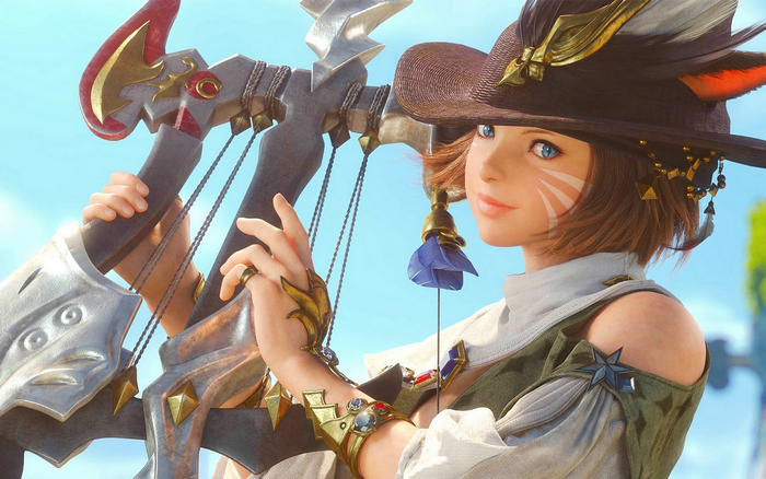 Miqote from Final Fantasy XIV holding a harp