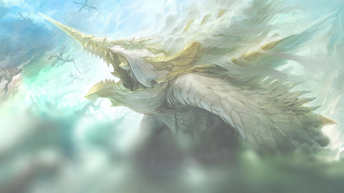 Dragon from Final Fantasy XIV in the clouds