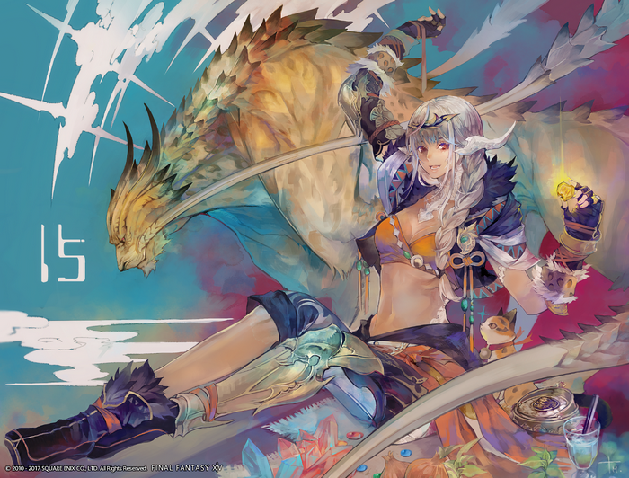 Final Fantasy XV artwork with dragon and woman