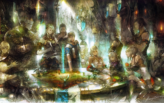 Final Fantasy XIV characters gathered around a table
