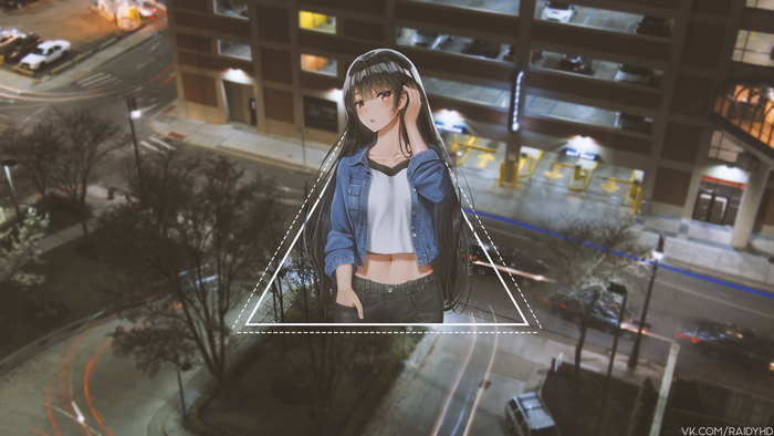 Anime girl in denim jacket on street