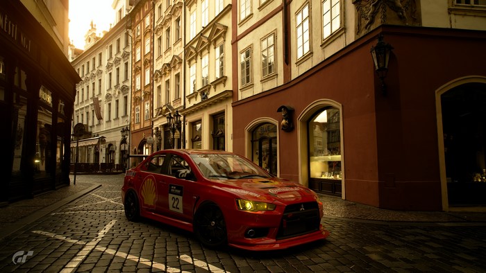 Red Mitsubishi Lancer Evolution in Prague
