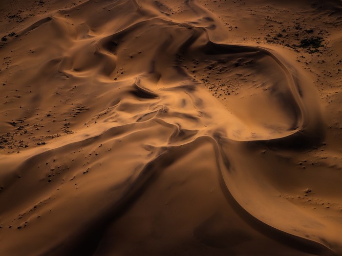 Aerial view of desert sand dunes