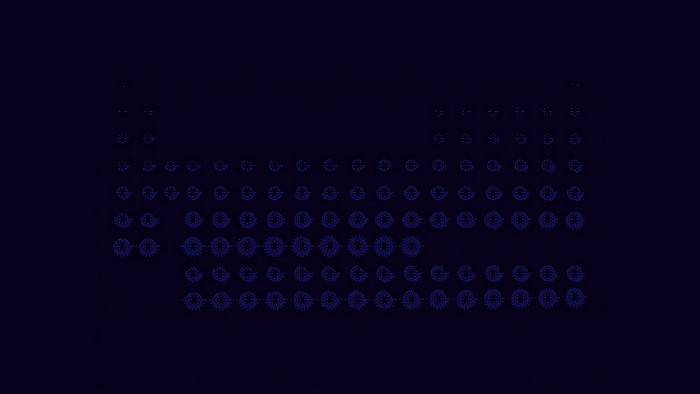 Periodic table with gear elements on dark background