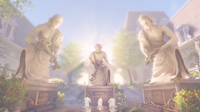 Statues of Father Franklin, Washington, and Jefferson in BioShock Infinite