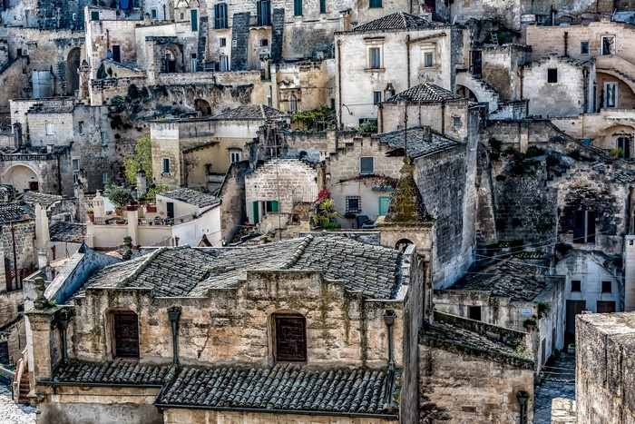 Ancient stone buildings in Irsina, Italy