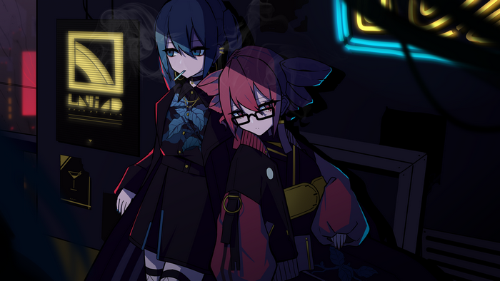 Kasane Teto and Hatsune Miku in Neon Night