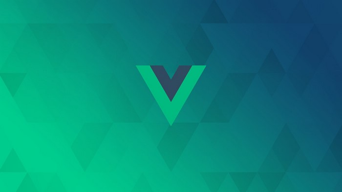 Vue.js logo on a geometric gradient background