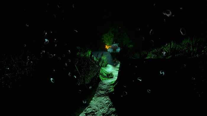 Subnautica underwater scene with a submersible