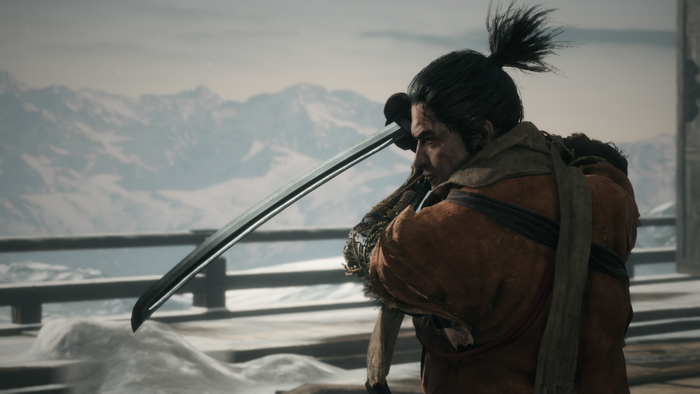 Sekiro from Sekiro: Shadows Die Twice holding a katana