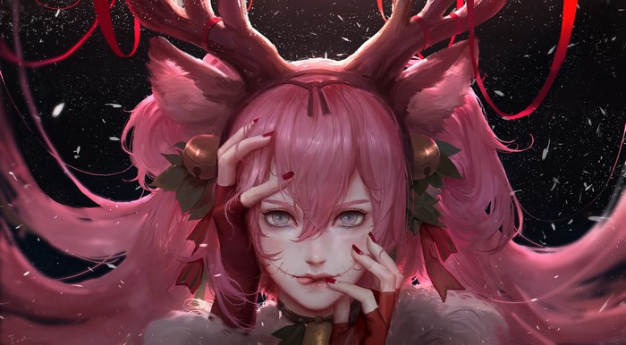 Fantasy girl with pink hair and antlers