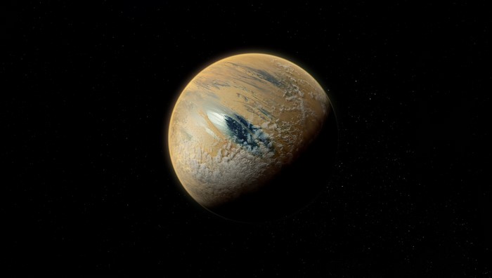 Planet in deep space with stars
