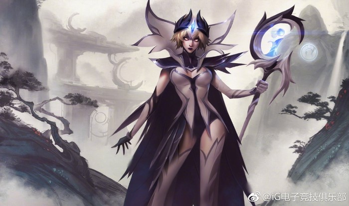LeBlanc from League of Legends with a staff