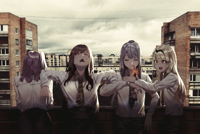 Girls from Girls Frontline on a balcony