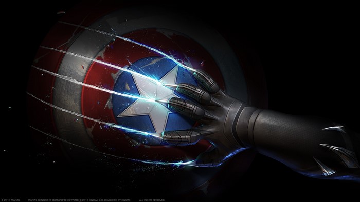 Black Panther's claws on Captain America's shield