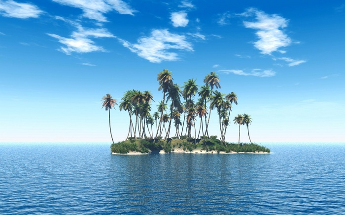 Island with palm trees in the ocean