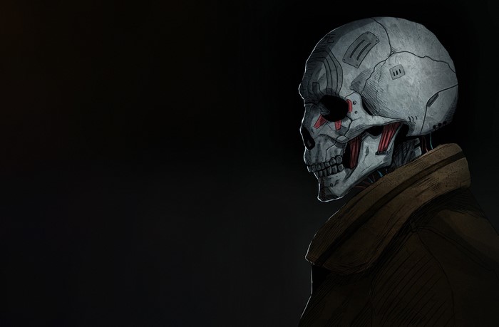 Futuristic skull mech in profile
