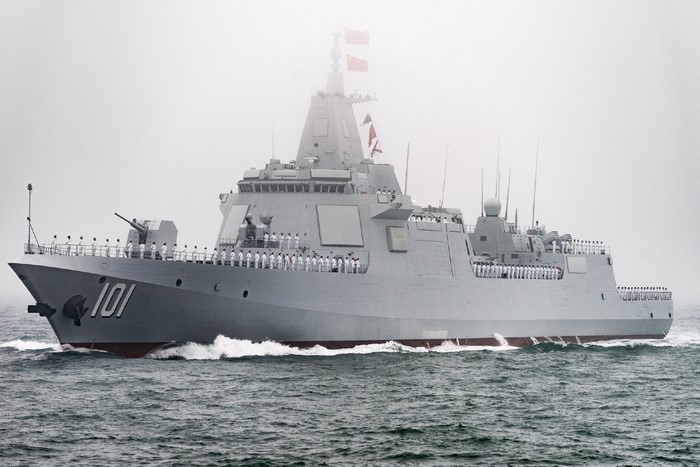 Chinese Type 055 Destroyer 101 sailing in foggy conditions