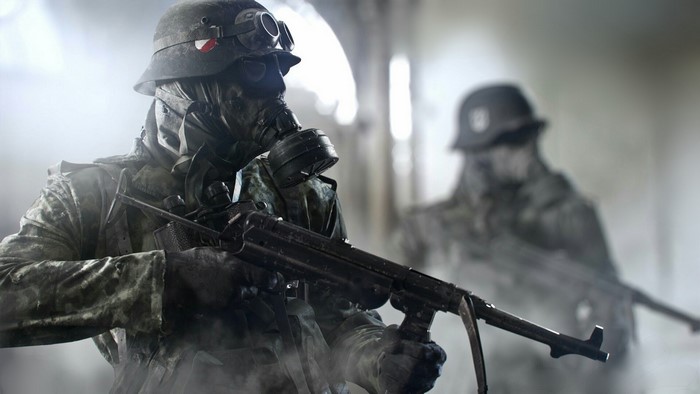 Soldiers in gas masks from Battlefield V