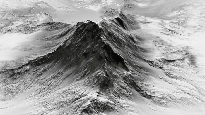 Digital mountain landscape with snow