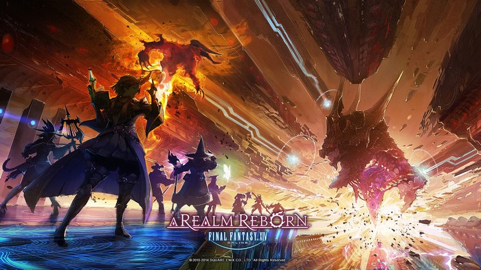 Final Fantasy XIV: A Realm Reborn characters fighting monsters