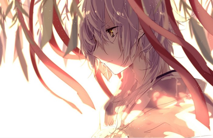 Male character with light effects and ribbons