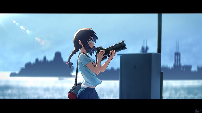 Isonami from Kantai Collection with a camera