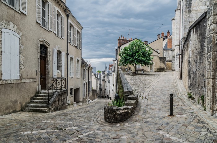 Cobblestone street in a French town