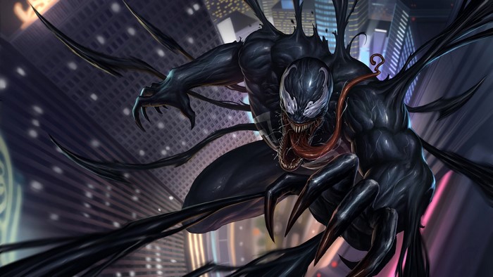 Venom from Marvel Comics in a City