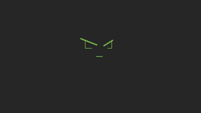 Minimalist green angry face on dark background