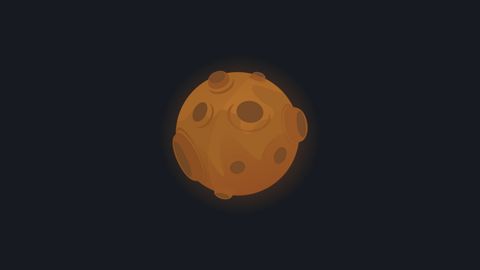 Orange planet with craters in space