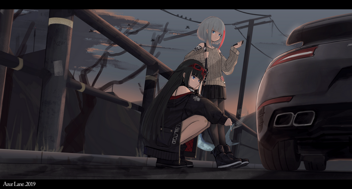 Admiral Graf Spee and Deutschland from Azur Lane with a car