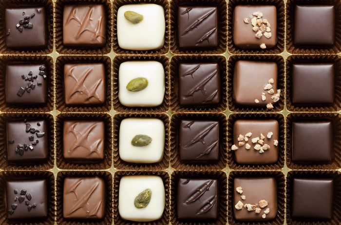 Assortment of chocolates in a box