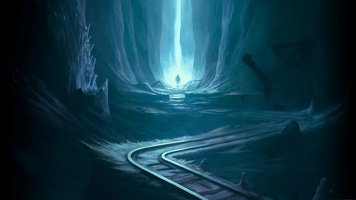 Path of Exile artwork with a lone figure in a cave