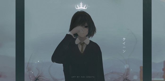 Girl with a crown and Japanese text