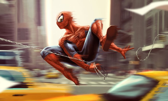 Spider-Man swinging through New York City